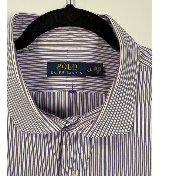 Ralph Lauren Button Up Collared Shirt Purple Stripe Casual Preppy Men L18(34/35) - Picture 2 of 9